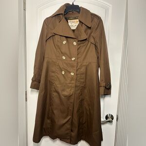 Vintage 90s Utility Chocolate Brown Trench Coat Size XL Swiss Fabric preppy chic